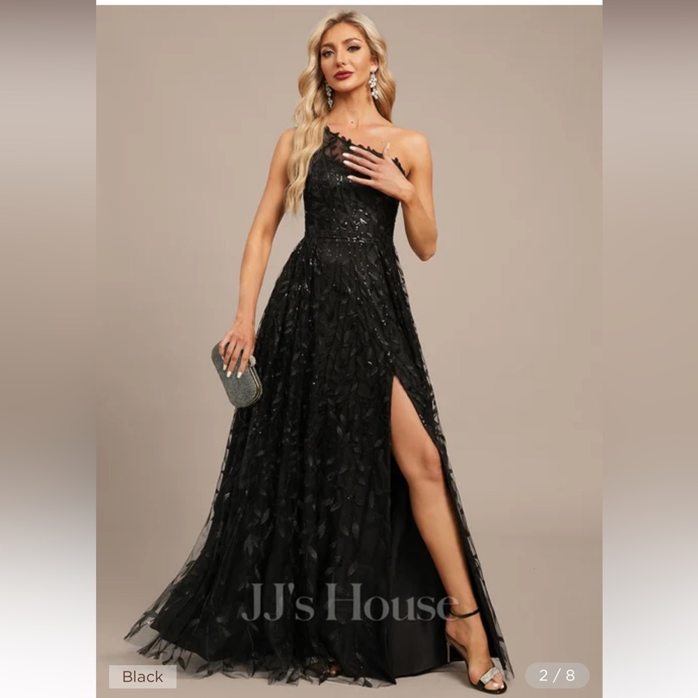 A-line One Shoulder Illusion Floor-Length Sequin Lace Evening Dress